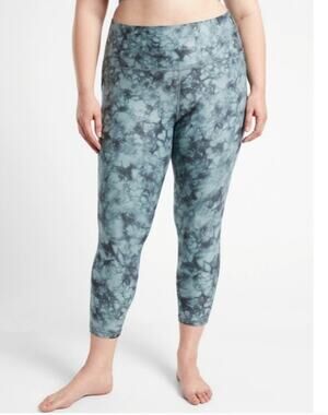 Athleta Athletic Loungewear Salutation Stash Pocket 7/8 Leggings TipTide Blue 1X